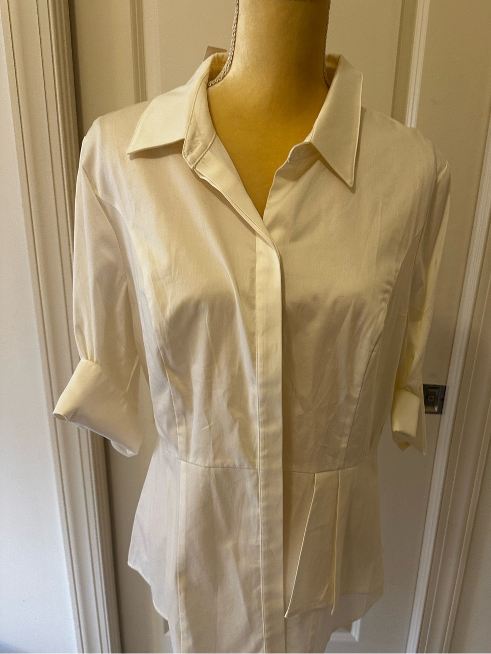 Black House White Market Peplum Cream Button-Front Blouse 14 3/4 sleeve NWT